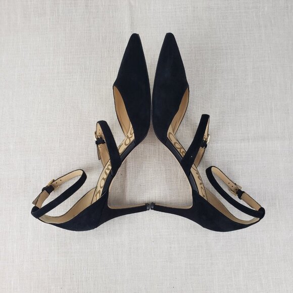 Sam Edelman Thea Double Strap d'Orsay Point Toe Pumps Black Suede Size 10 - Picture 6 of 11